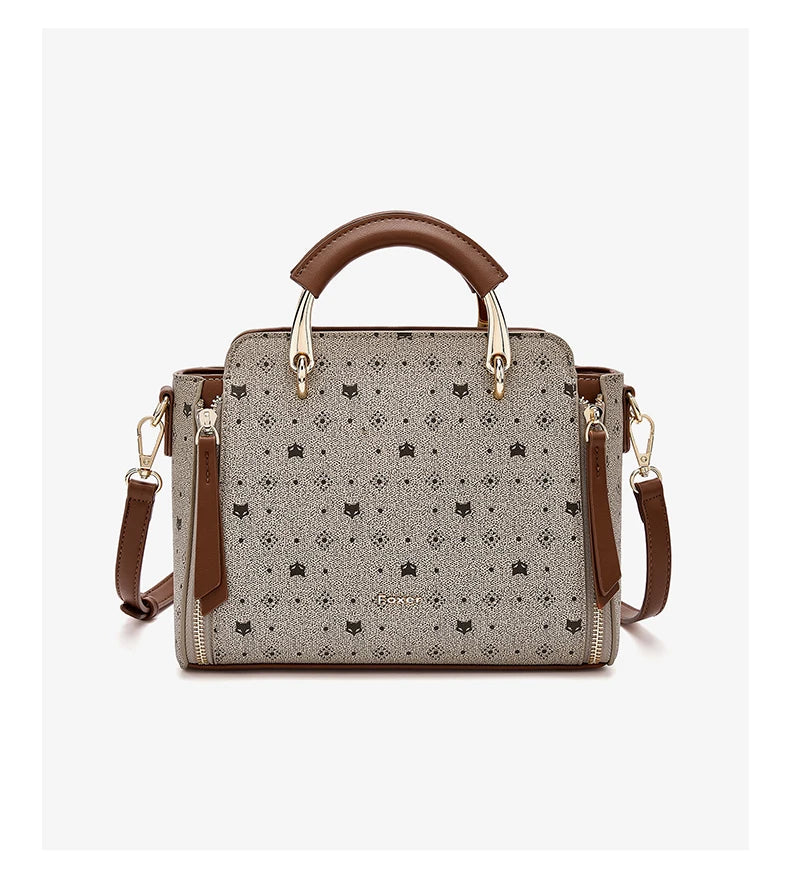 FOXER Vintage Leather Women Handbag Classic Top‑Handle Tote Bag PVC Leather Large Capacity Shoulder Bag Ladies Crossbody Purse