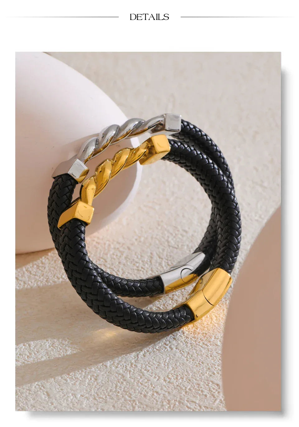 65mm Leather Metal Twisted Chain Handmade Wide Bracelet Bangle - ShopHub