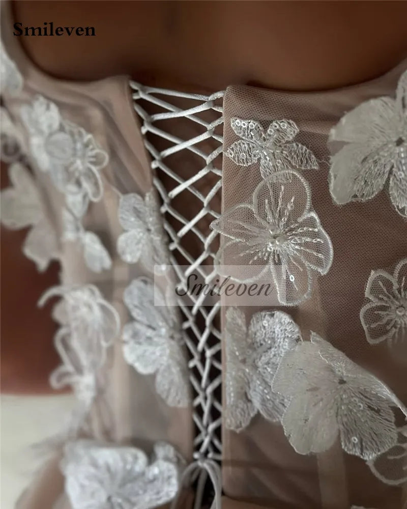 Smileven Champlgne 3D Lace Flower Wedding Dress