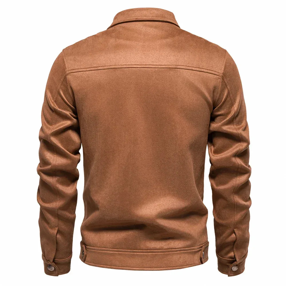 AIOPESON Men's Brown Suede Turn Down Collar Jackets - ShopHub
