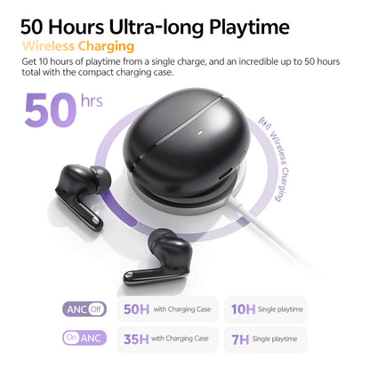 QCY HT18 Wireless Earbuds Bluetooth 6.0 with Hi-Res LDAC, Adaptive ANC, Dual-Driver Design, and In-Ear Detection - ShopHub
