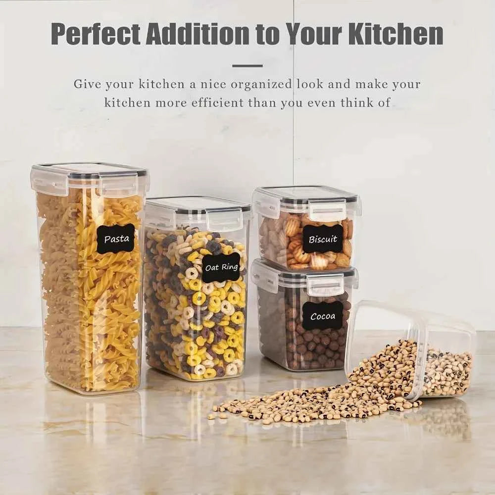 12-Piece Food Storage Containers with Lids, Plastic Kitchen Pantry Organizers for Dry Goods Flour Sugar