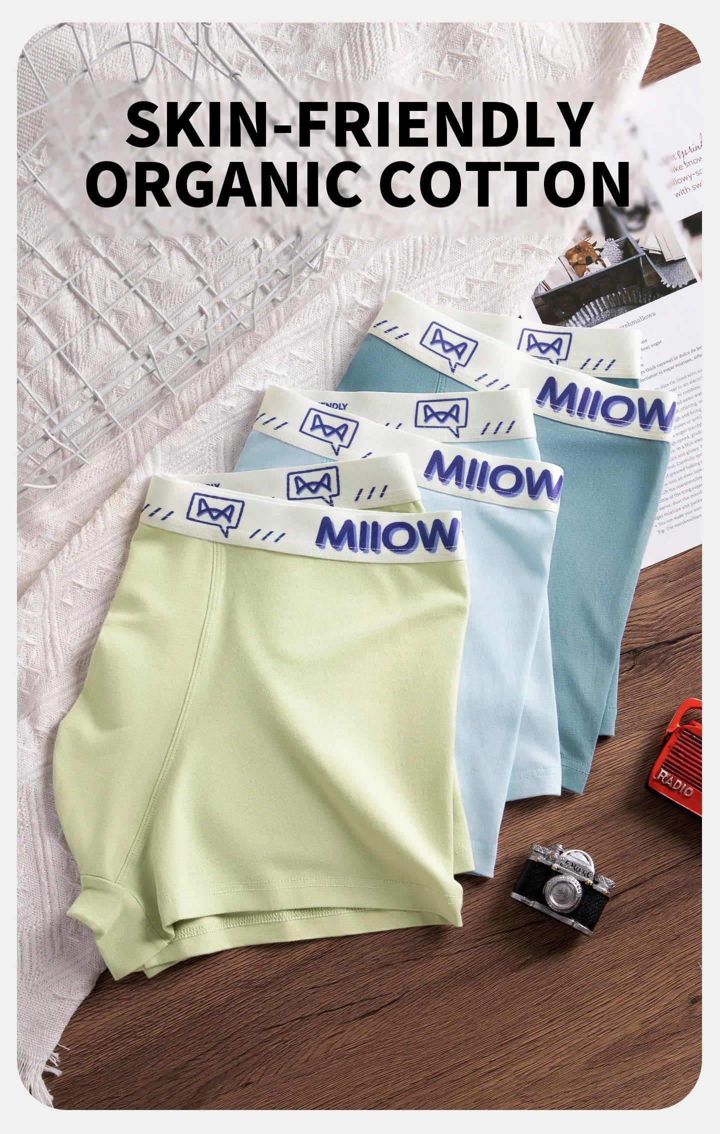 MiiOW Cotton Men's Underwear - 3Pcs Antibacterial Soft Silky Breathable Boxershorts