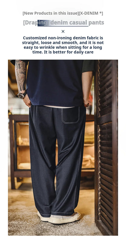 Maden Vintage Black Draped Non-Iron Denim Jeans