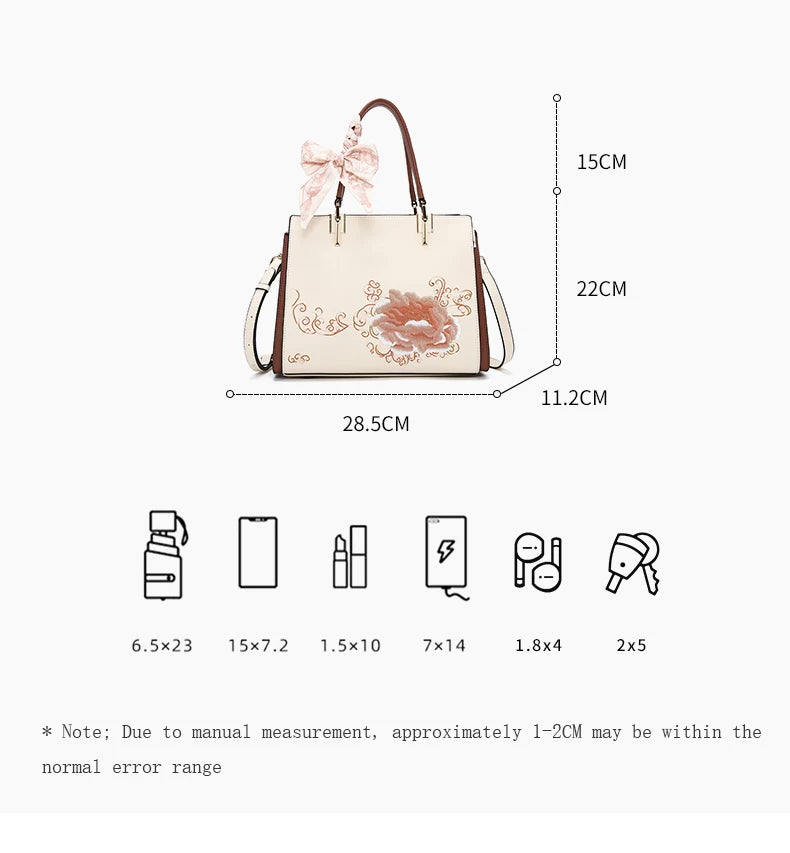 FOXER Luxury Embroidery Women's Handbag Split Leather Elegant Lady Tote Bag Chinese Style Shoulder Bag Best Mother's Day Gift