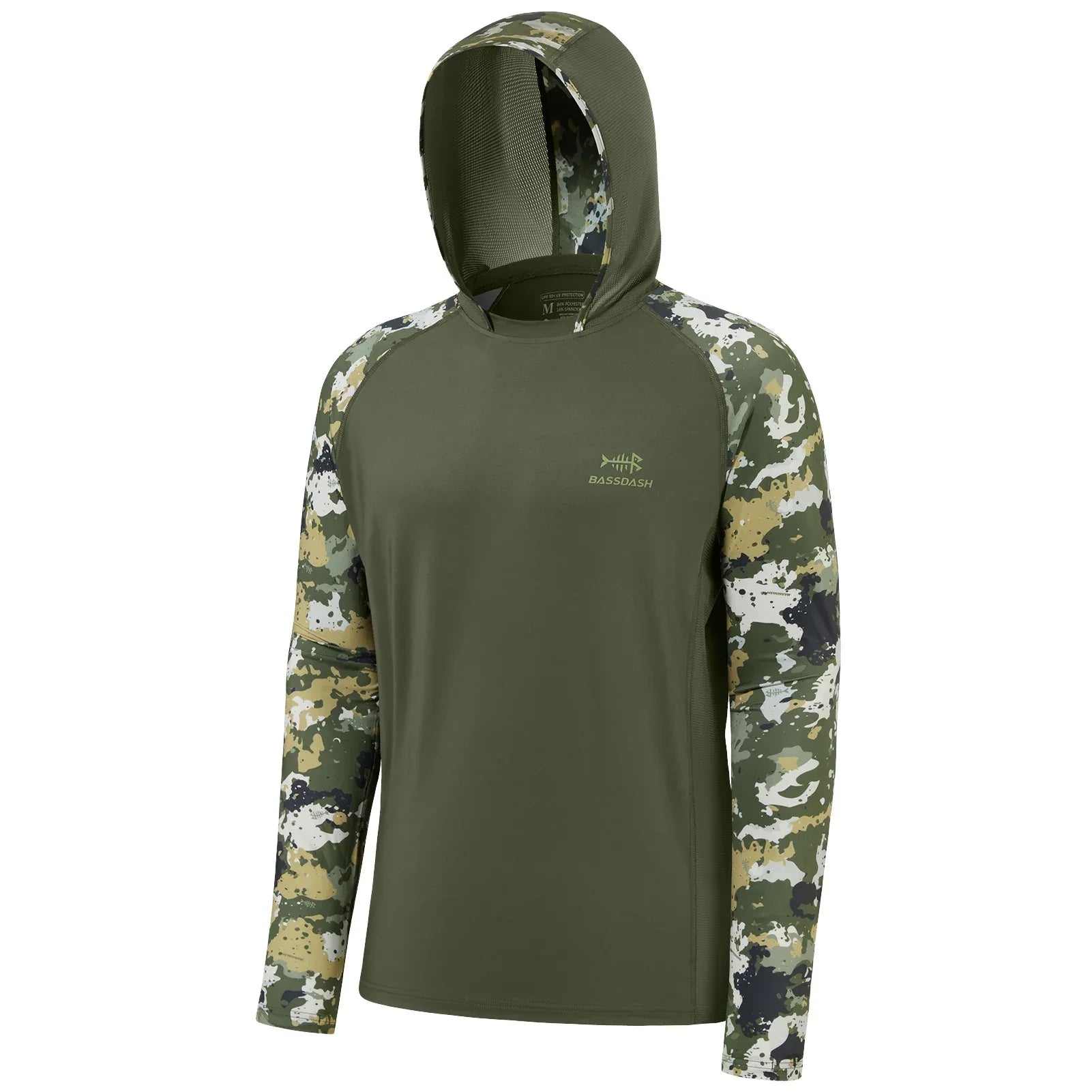 BASSDASH Men’s UPF 50 Performance Fishing Shirt Cooling Hoodie Olive Green Tactical
