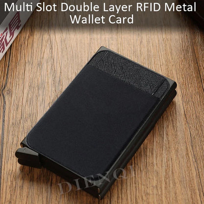 RFID Metal Wallet Double Card Case Pop Up Card Holder 12 Cards Automatic Aluminum Box Cardholder Smart Minimalist Walet for Men