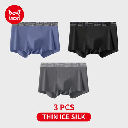 MiiOW Ice Silk Men Underwear - 3Pcs Ultra-thin Breathable Antibacterial Boxer Shorts