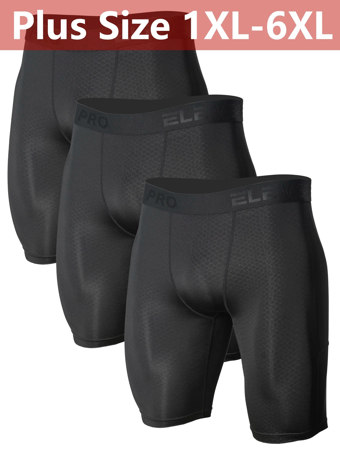 3pcs Men's Sports Underwear Plus Size with Side Pockets, Front Inner Pocket, Snake Pattern Embossed, 1XL-6XL
