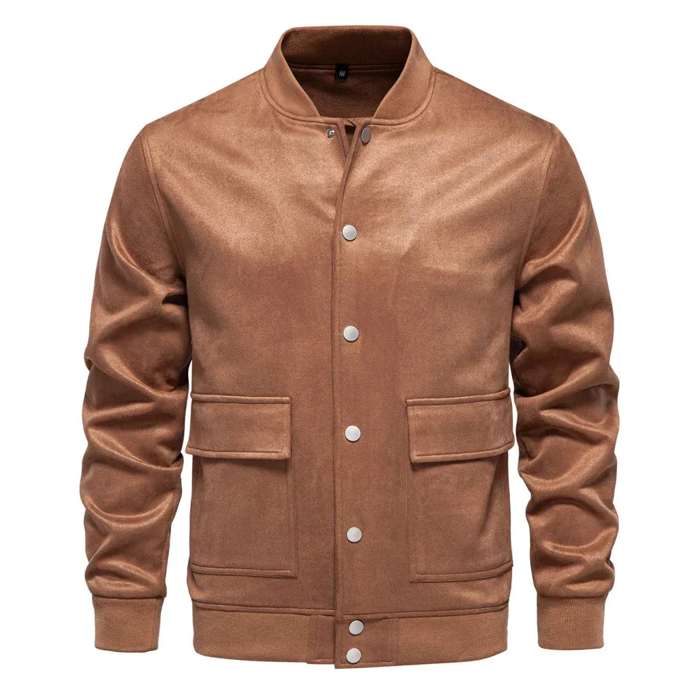 AIOPESON Suede Button-Up Bomber Jackets - ShopHub