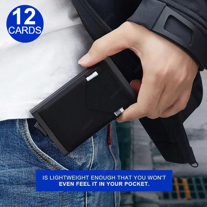 RFID Metal Wallet Double Card Case Pop Up Card Holder 12 Cards Automatic Aluminum Box Cardholder Smart Minimalist Walet for Men
