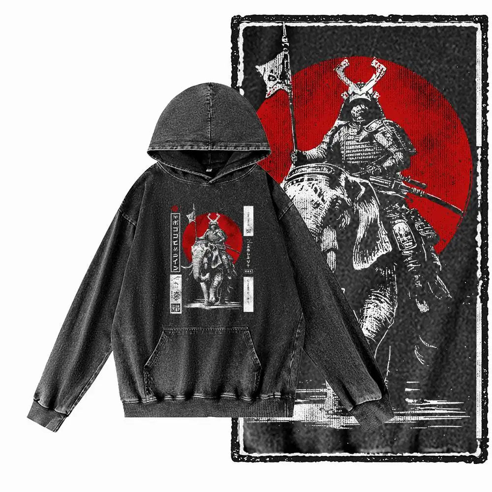 Dragon Strike Acid-Washed Black Graphic Hoodie