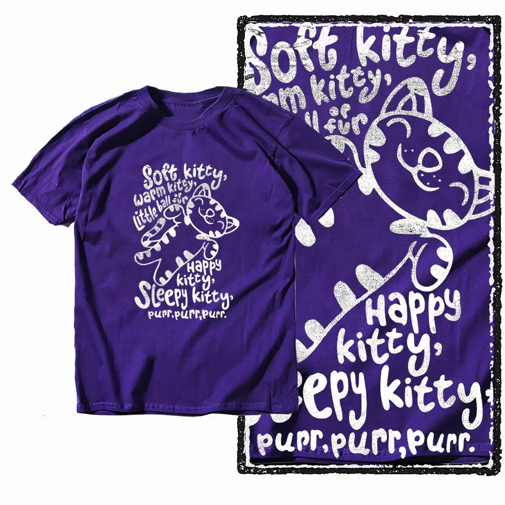 G49 Purple Big Size Cool 100% Cotton  Men's Cat Printed Graphic T-shirt |  Streetwear O-neck men's Tee Tshirt