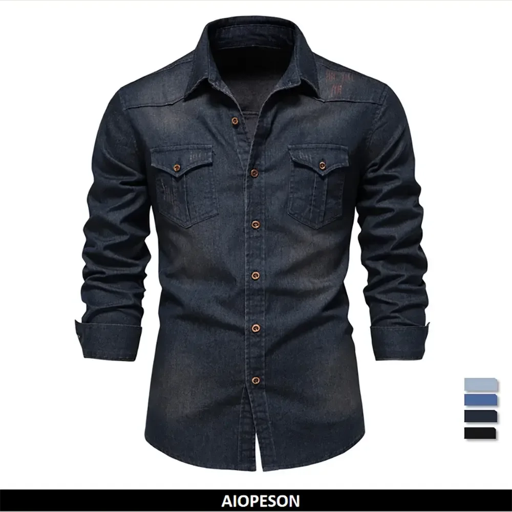 AIOPESON Elastic Cotton Denim Shirts - ShopHub