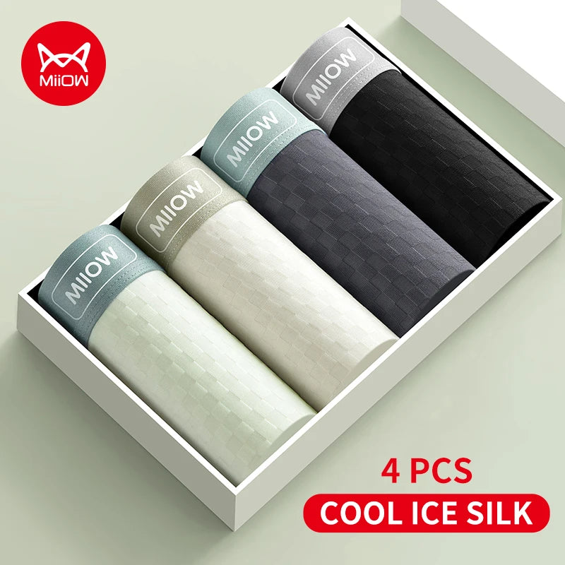 MiiOW Men's Antibacterial Underwear 4Pcs Silky Ice Silk Boxer Briefs