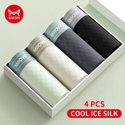 MiiOW Men's Antibacterial Underwear 4Pcs Silky Ice Silk Boxer Briefs