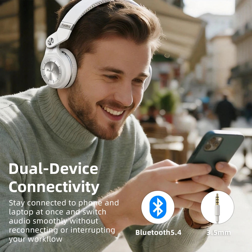 Bludio T2 Plus Headset - Foldable Wired & Wireless Headphones with FM Radio and 32G TF Card Support for Travel, Work, and Music
