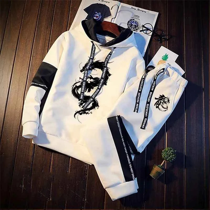 Chinese Dragon Print Hoodie Tracksuit for Men | Winter Autumn Jogging Sportswear