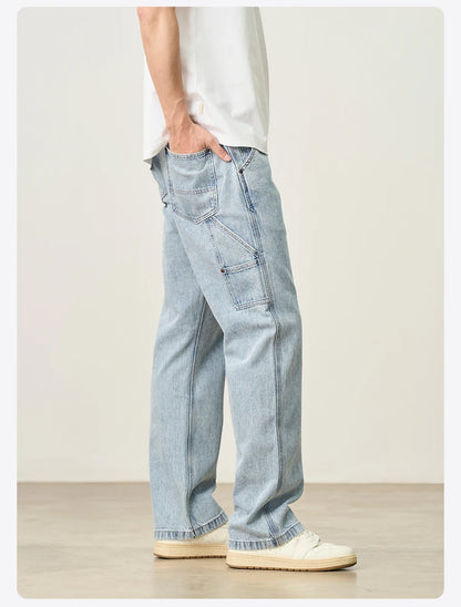 SIMWOOD 2026 Spring Summer New Loose Relax Logging Jeans Men 11oz Fabric Cargo Denim Trousers