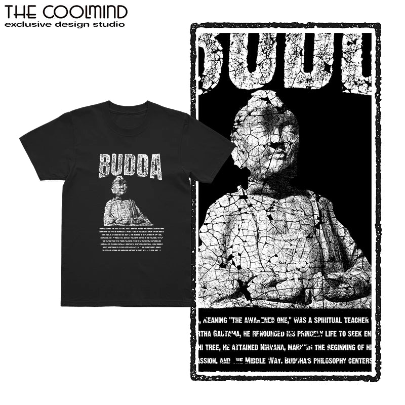 COOLMIND U0003 Buddha Statue Graphic Cotton Tee