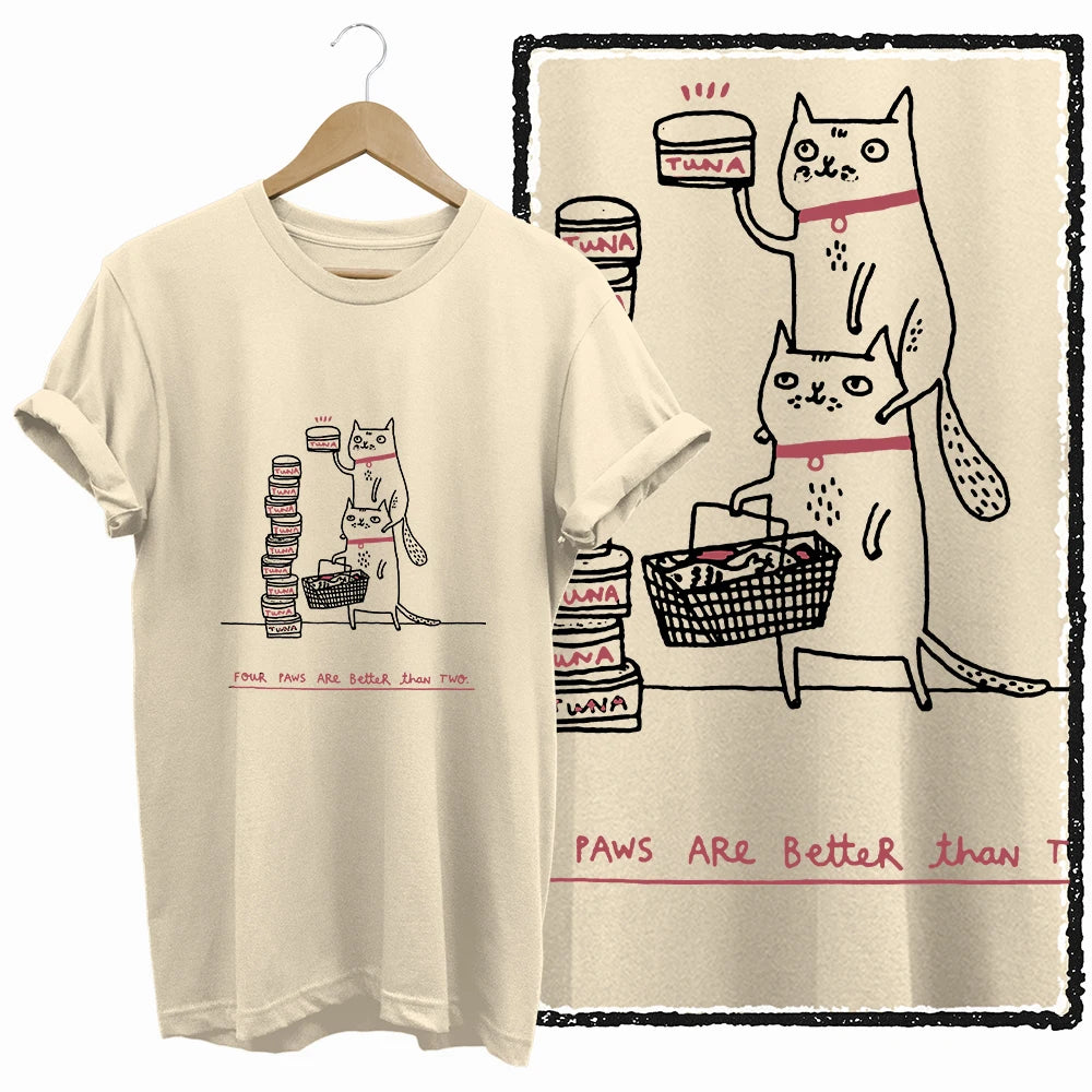 COOLMIND Beige Cat Graphic T-Shirt | Women's Relaxed Fit