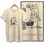COOLMIND Beige Cat Graphic T-Shirt | Women's Relaxed Fit