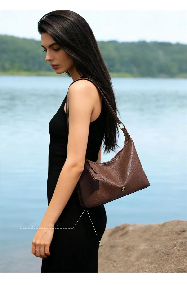 FOXER Genuine Leather Hobo Bag Lady Vintage Commuter Shoulder Bag Large Capacity Soft Leather Women Underarm Bag For Daily