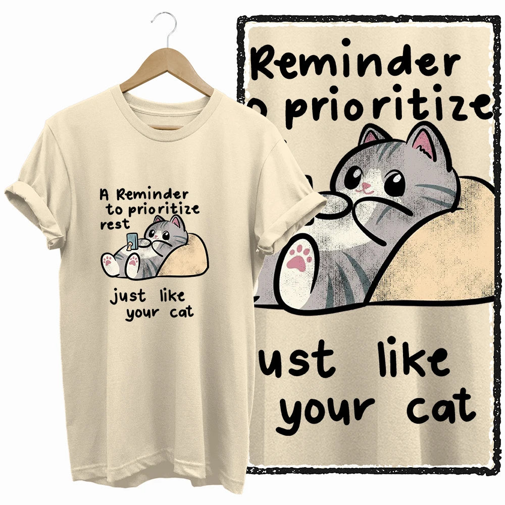 COOLMIND Beige Cat Graphic T-Shirt | Women's Relaxed Fit