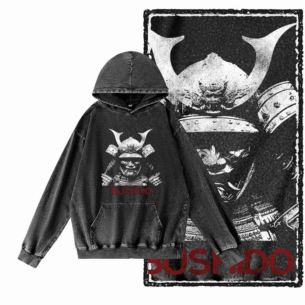 Dragon Strike Acid-Washed Black Graphic Hoodie