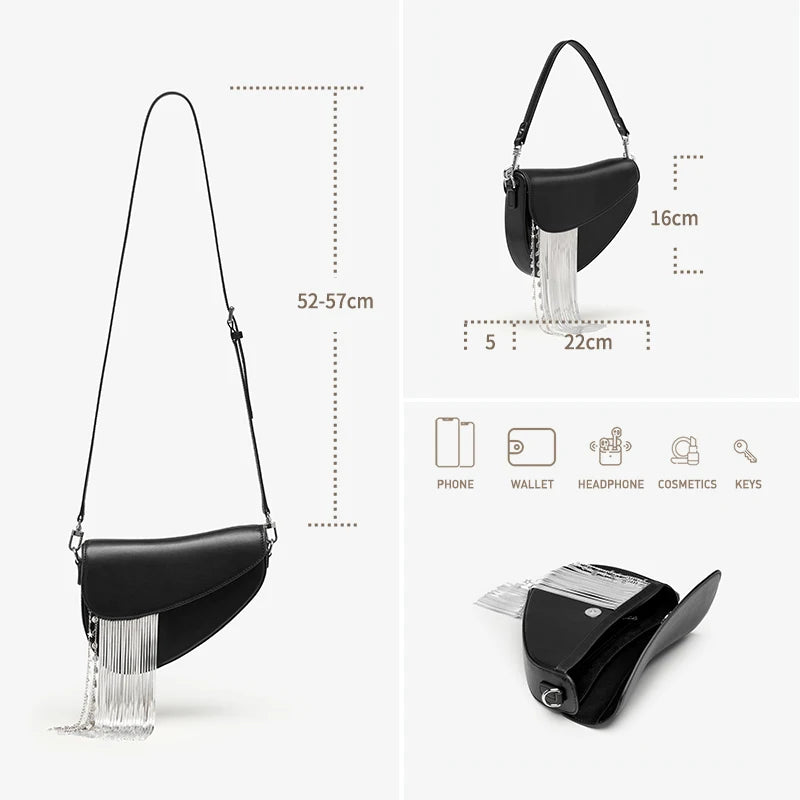 BAFELLI Tassel Genuine Leather Saddle Bag