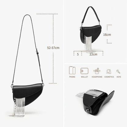 BAFELLI Tassel Genuine Leather Saddle Bag