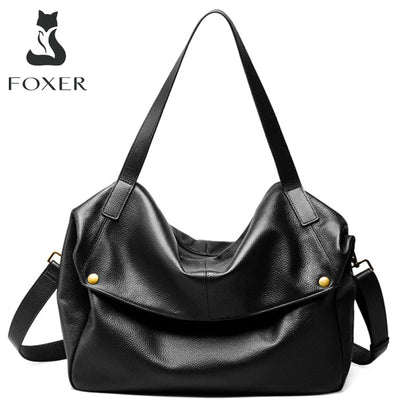 FOXER Genuine Leather Shoulder Bag for Women Large Capacity Handbag Female Casual Tote Bag Computer Bag Crossbody Purse as Gift