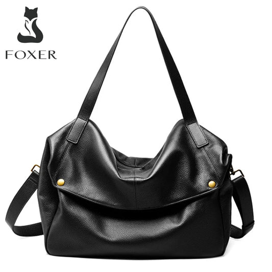 FOXER Genuine Leather Shoulder Bag for Women Large Capacity Handbag Female Casual Tote Bag Computer Bag Crossbody Purse as Gift
