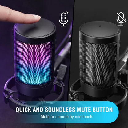 FIFINE USB gaming microphone with black metal body and adjustable stand, ideal for streaming and online gaming sessions.