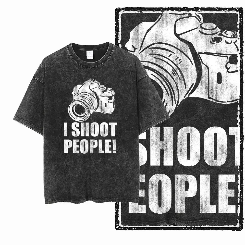 Washed Distressed Men's Photographer T-Shirt Photography Black Cotton Camera Lover Graphic Print Cotton Tee Shirt G75