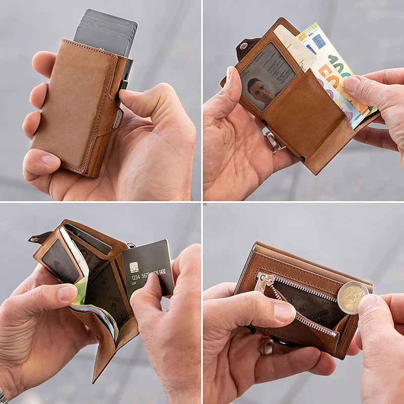 100% Crazy Horse Genuine Leather Men's Wallets - Rfid Card Holder