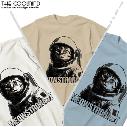 COOLMIND U0012 Astronaut Cat Graphic Cotton Tee
