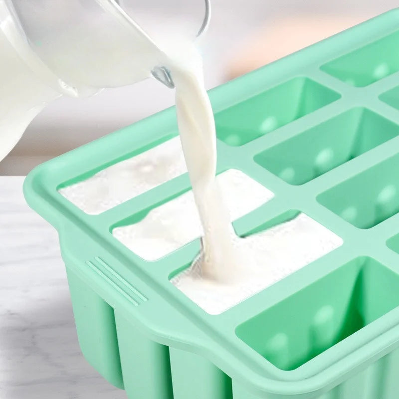 12 Grids Silicone Popsicle Molds with Lid - Easy Release, Reusable Ice Cream Makers for Your Kitchen