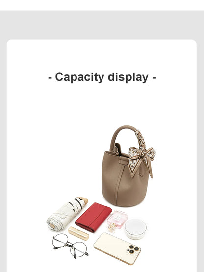 FOXER Women Shoulder Bag Crossbody Handbag Lady Genuine Leather+ Microfiber Fashion Bucket Bag Gift for Lover