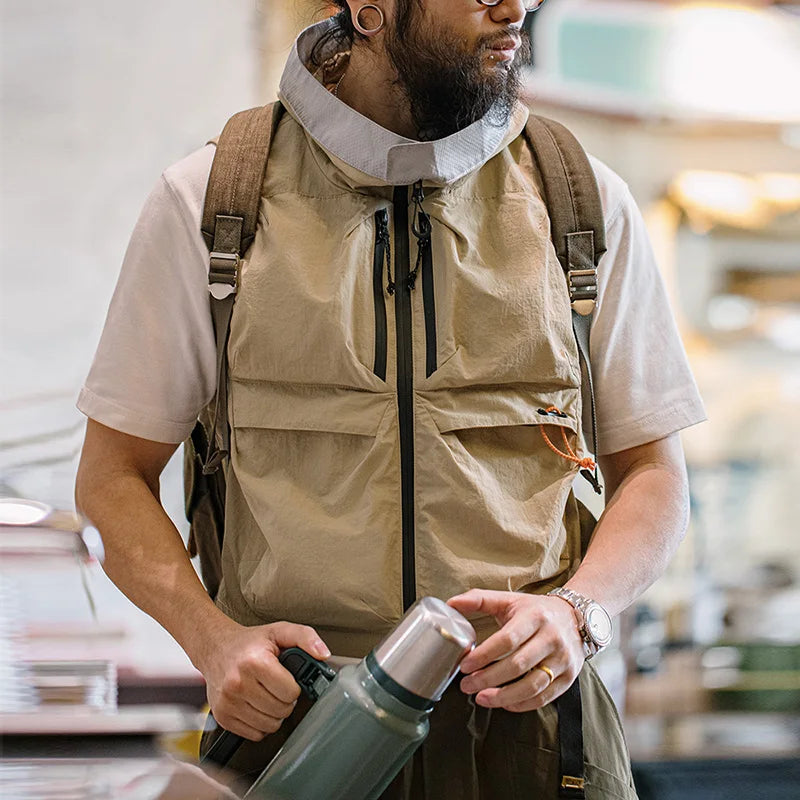 MADEN Khaki Hooded Quick-Dry Utility Vest