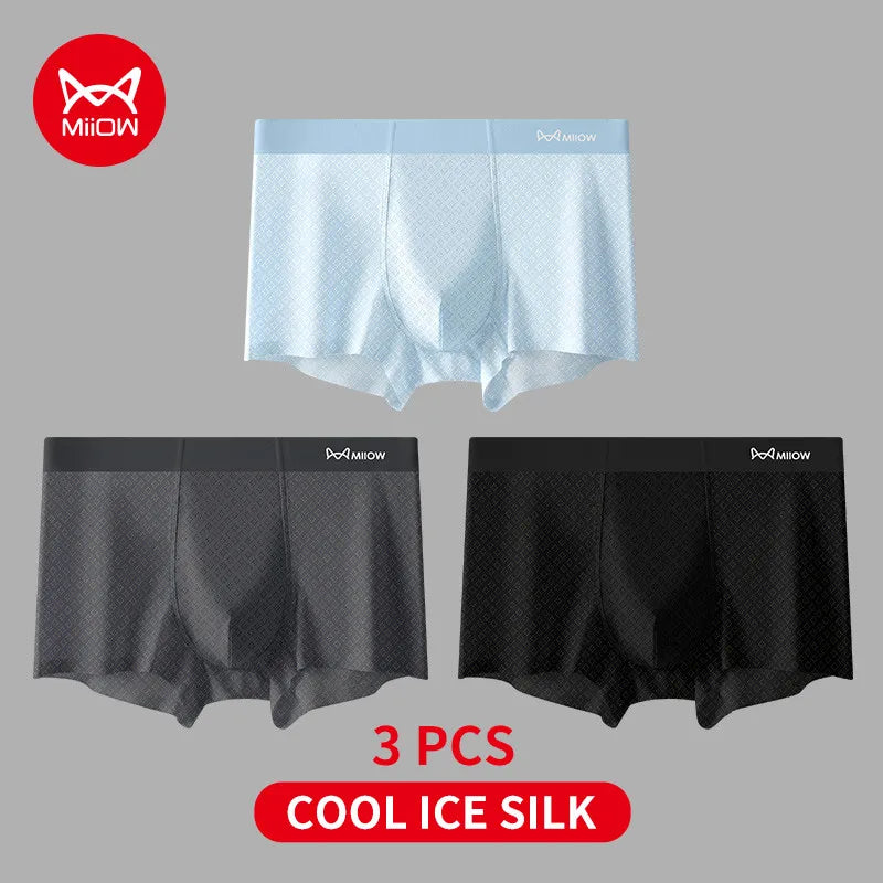 MiiOW Men's Ice Silk Underwear 3Pcs 7A Antibacterial Breathable Briefs