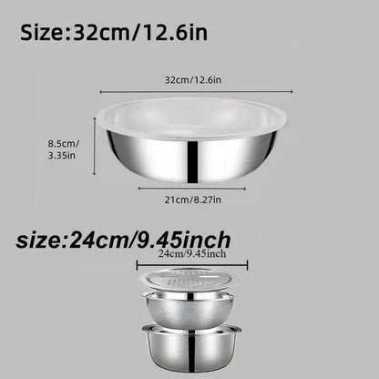 2Pcs Kitchen Accessories, Stainless Steel Bowl with Lid, Multi-use Drain Slicing Bowl, Practical Kitchen Tools & Kitchen Items