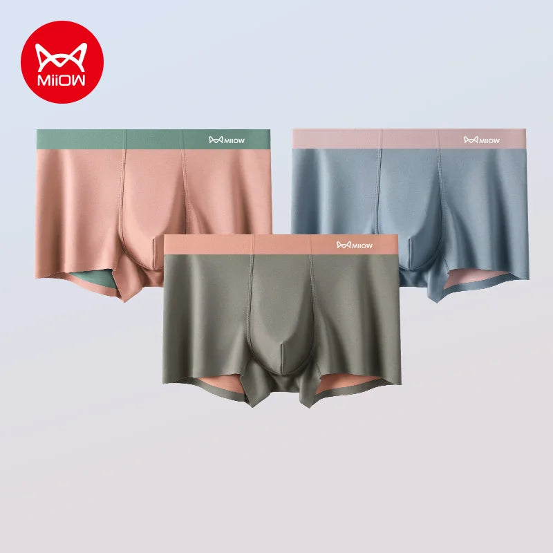 MiiOW Breathable Nylon Men's Underwear - 3Pcs Seamless Antibacterial Boxer Briefs