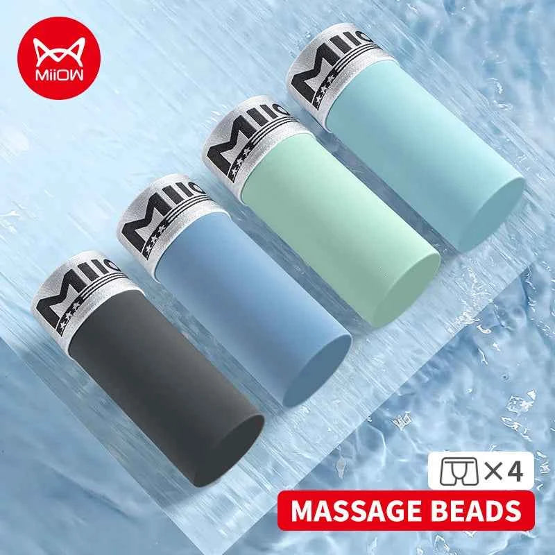 MiiOW 4Pcs Ice Silk Men Underwear 10A Antibacterial Massage Beads Crotch Men's Panties Breathable Man Underpants Boxers Briefs
