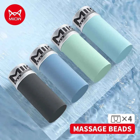MiiOW 4Pcs Ice Silk Men Underwear 10A Antibacterial Massage Beads Crotch Men's Panties Breathable Man Underpants Boxers Briefs