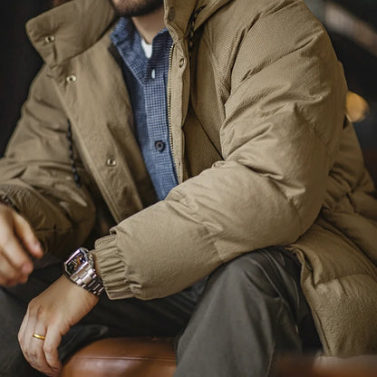 Premium Men's Winter Down Jacket—Navy Blue Hooded Quilted Warmth