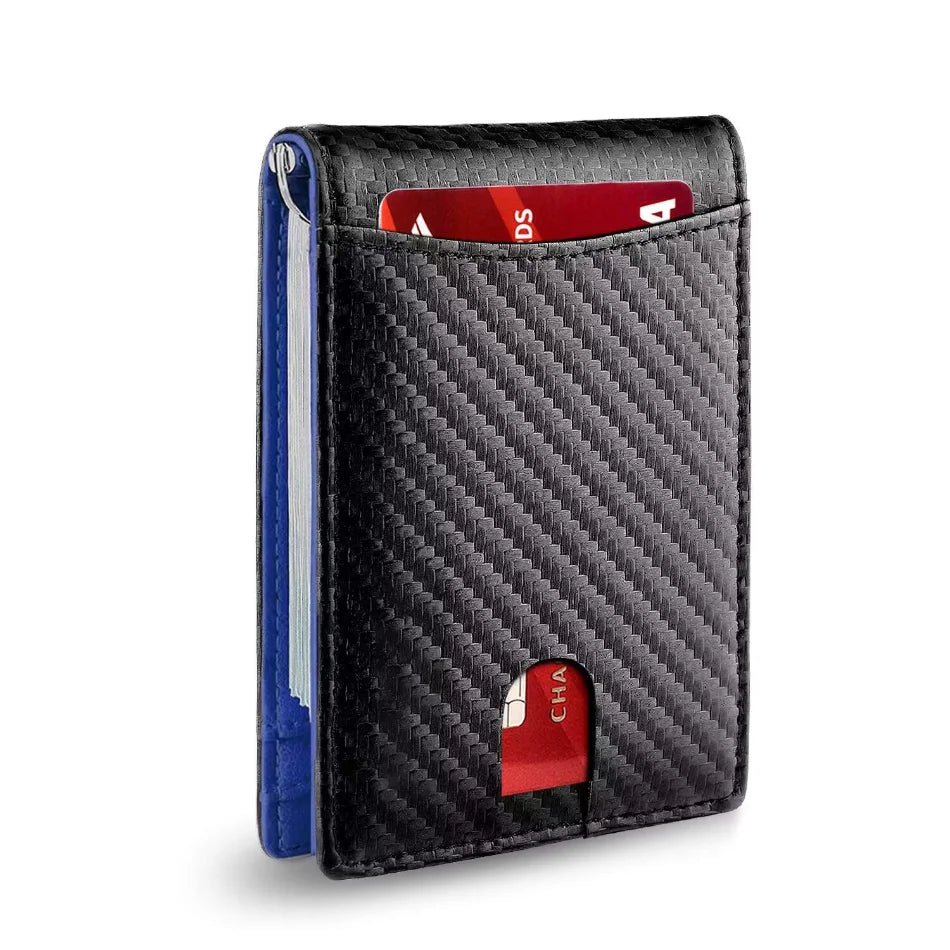 Rfid Leather Men Wallets Money Bag Slim Thin Card Holder Wallet Carbon Fiber Male Small Short Purse Black Billfold Walet Gifts