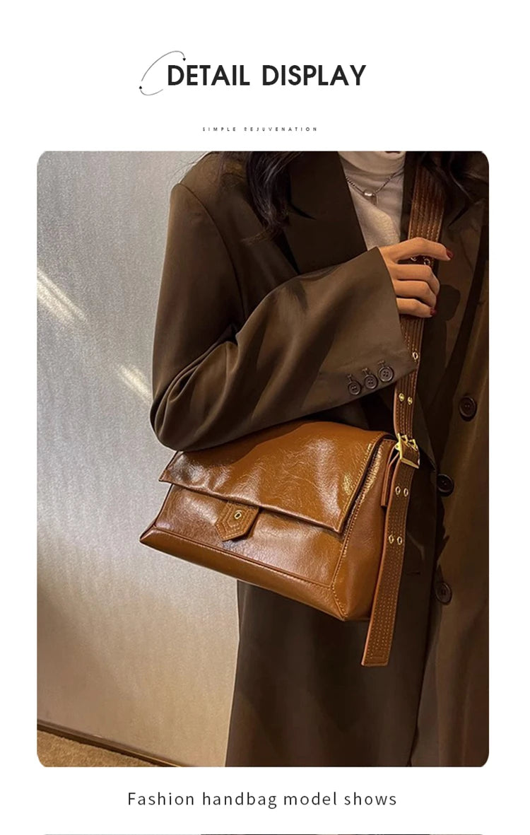 Retro Women's Shoulder Bag 2026 New Simple Large Tote Bag Split Leather + PU Female Soild Crossbody Bag Purse