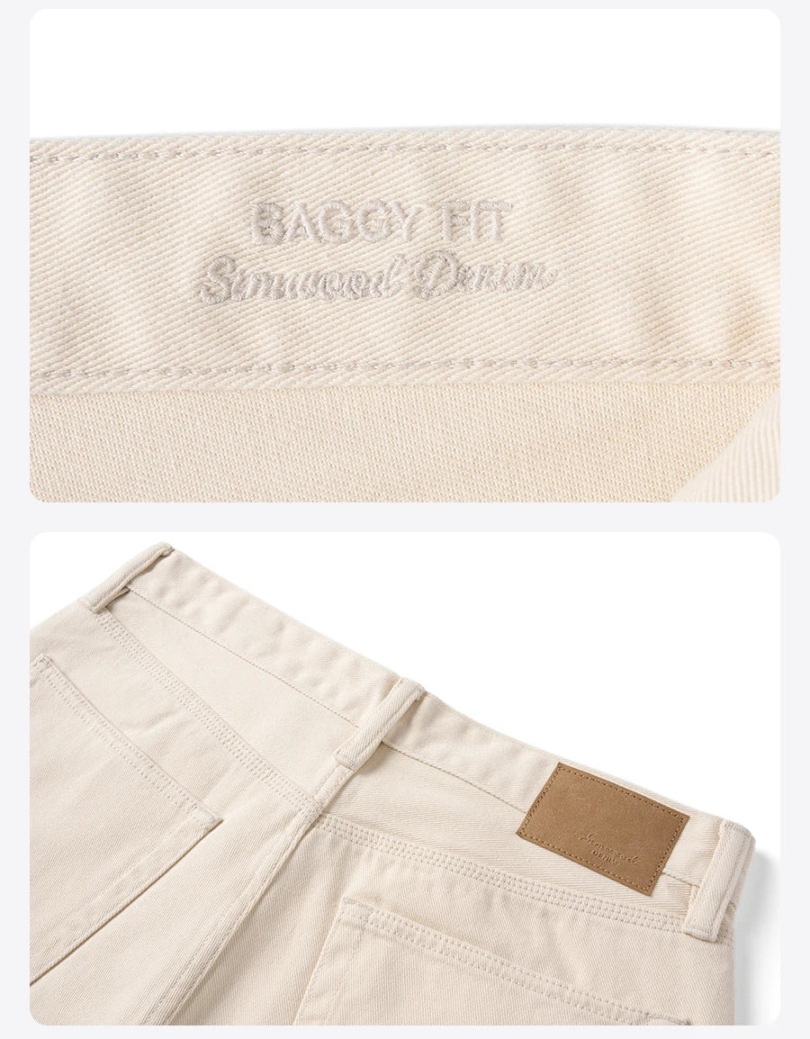 SIMWOOD 2026 Spring New Baggy Fit 11.3oz  Cotton Fabric Jeans Men Plus Size Casual Denim Chinos Pants