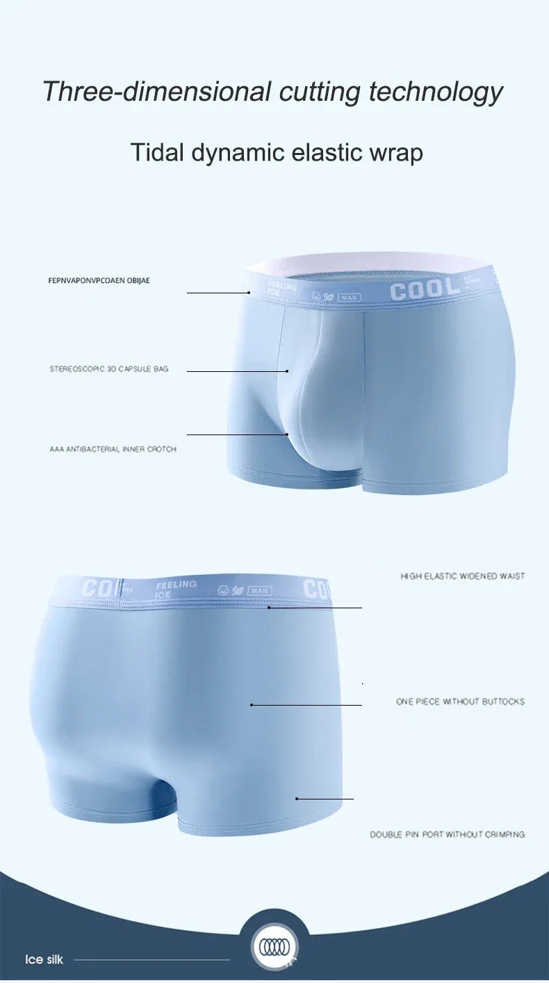 4 Pack Men's Ice Silk Boxer Shorts - ShopHub